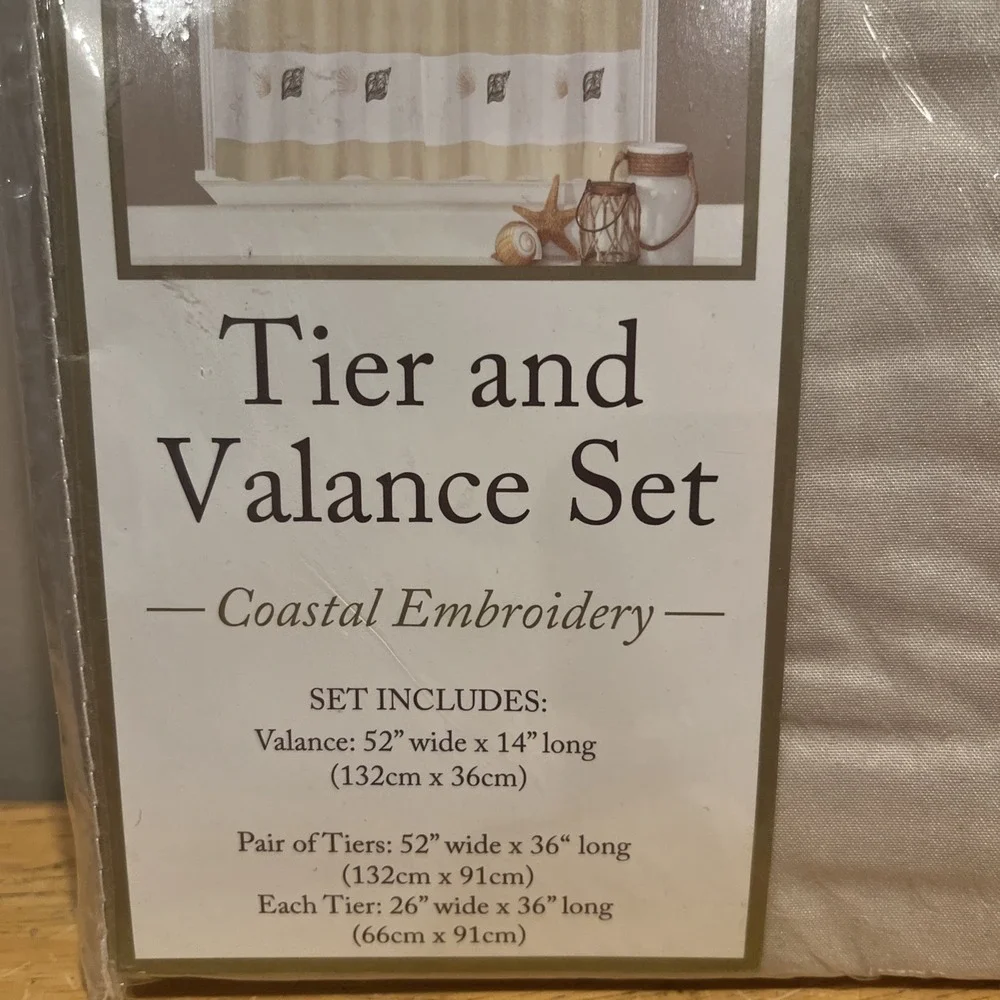 Ellery‎ Homestyles 36 inch Tiers Valance Curtain Set Embroidered Seashells Beach